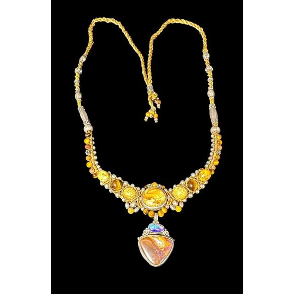 Vintage Southwestern Sterling Silver, Jasper, and Moonstone Necklace Ethnic - Picture 2 of 7